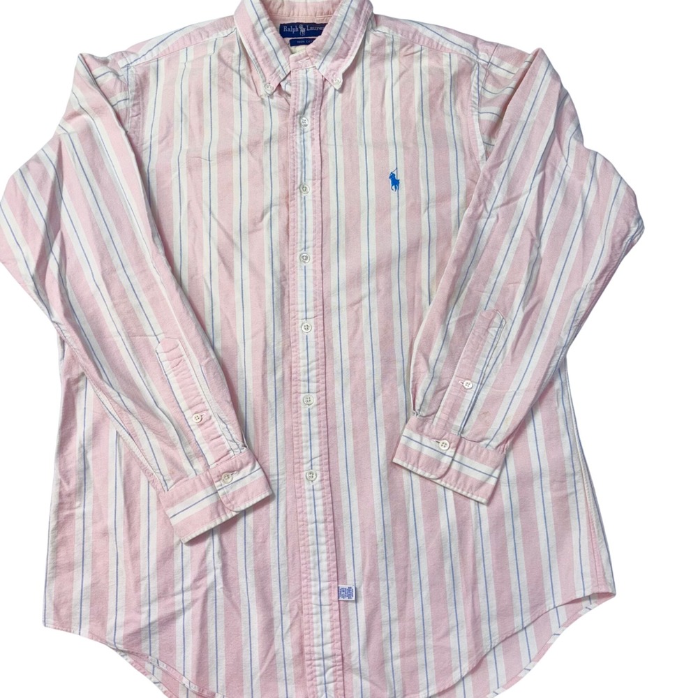 Ralph Lauren 100% Cotton Oxford Shirt Men's 16-33 Pink Stripe Pony Logo